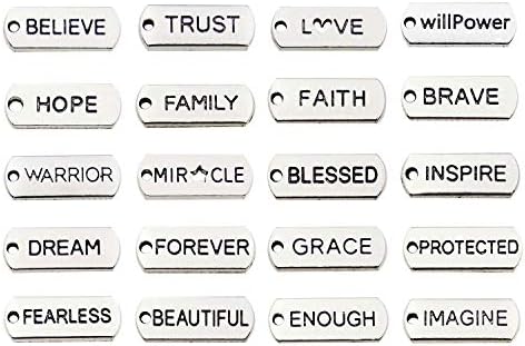 Yukucharms 40pcs Inspiration Words Lettering Charms Pendants Findings for DIY Necklace Bracelet Jewelry Making-M334