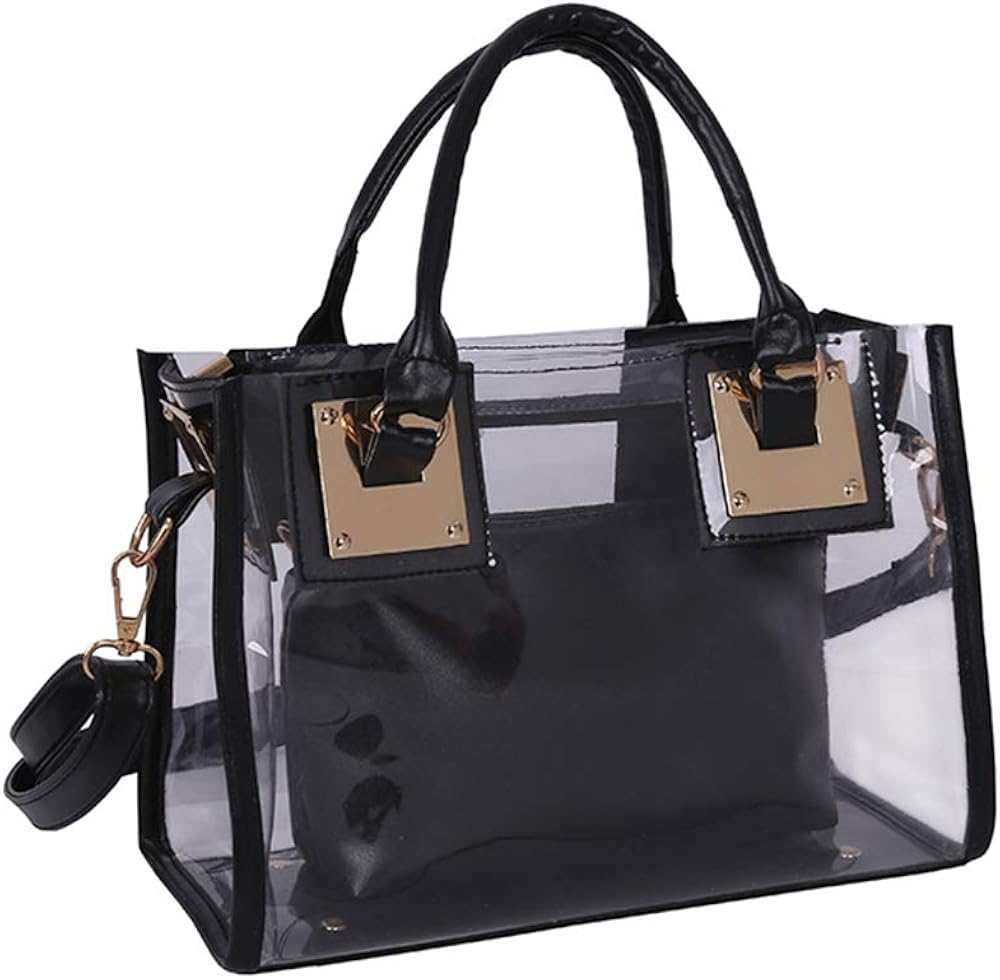 Segater® Clear Crossbody Handbags,Women's Small Tote Beach Bag Fashion Clear Jelly Handbag Top Handle Shoulder Bag Black Transparent Purse
