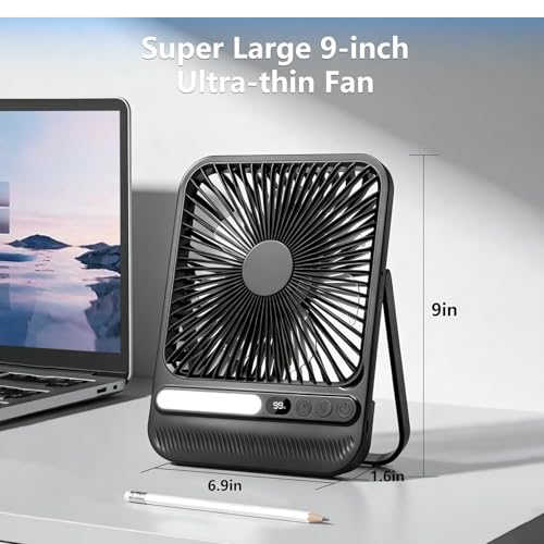Portable Desk Fan for Travel, 7 Inch Portable Fan with Light – Rechargeable Camping Fan, 10000mAh Battery, 28H Runtime, 4 Speeds, Ultra-Thin, Quiet, Timer & LED Display, for Bedroom, Office, Camping