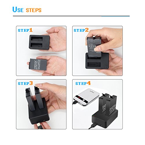 ENEGON Batteries (2 Pack) for Gopro Fusion & Dual Charger with Micro USB & Type-C Inputs for Gopro Fusion 360 Degree Sport Camera ASBBA-001 Battery (100% Compatible with Original)