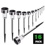 SURSUNNY Solar Lights Outdoor [16pack]- Solar Powered Pathway Lights Outdoor- Bright White -Waterproof Outdoor Landscape Lighting For Lawn/Patio/Yard/Walkway/Driveway (Stainless Steel)