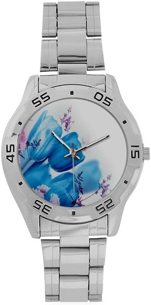 Custom Blue Tulips Flower Men's Stainless Steel Analog Watch
