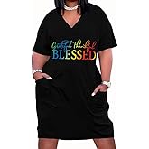 YeGine Women's Plus Size Casual Midi Dresses Short Sleeve T Shirt Dress with Pockets