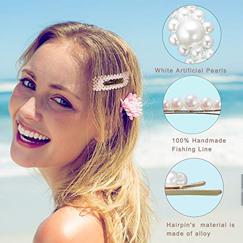 CINEEN 12 Pcs Pearl Hair Clips for Women Girls Fashion Hair Accessories Bling Pins Hair Barrettes for Party Wedding Birthday Gifts