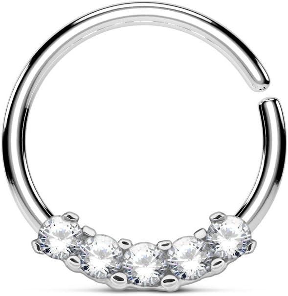 Gekko Body Jewellery Bendable Nose Septum Cartilage Hoop Ring with 5 Clear CZ Gems