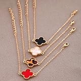 HuaYang Korean Fashion Sweet Enamel Lucky Clover Shape Bangle Bracelet(4Pcs: White/Black/Leopard/Red)