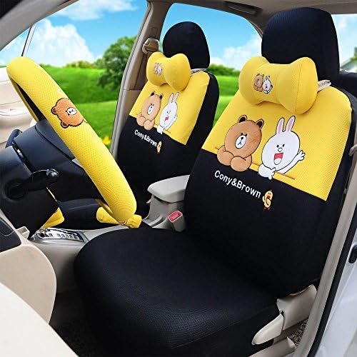 1 sets fashion elegant cartoon universal car seat covers full sets car seat cushion car neck pillows (yellow+black)
