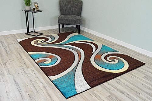 Premium 3D Effect Hand Carved Modern Abstract 3x5 4x6 Colorful Luxury Rug for Bedroom, Living Room, Dining Room Contemporary 327 Brown Turquoise