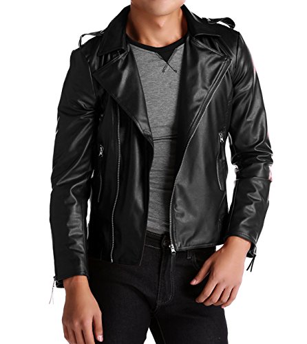 Zeagoo Men's Pu Leather Stand Collar Zip-Up Moto Coat