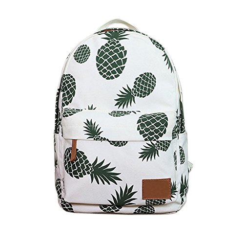 image for Toniker White Pineapple Printed Canvas Lightweight Backpack for Girls 