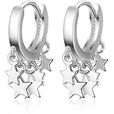 Womens Small Hoop Earrings Drop Five-pointed Star for Wedding Holidays