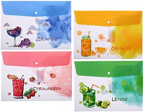 Waterproof Poly File Envelopes, Document Folder, Organizer Bag with Snap Button Closure, Letter/A4 Size, Fruit Printed, Premium Poly, Acid-free (4 Pack（Fruit Design）)