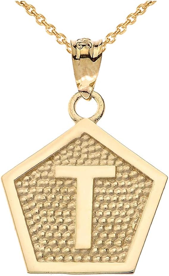 Amazon La Blingz 10k イエローゴールド 文字t イニシャル 五角形 ペンダントネックレス ゴールド ネックレス 通販