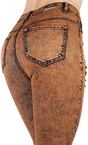 XH9002NR - Super High Waist Color Acid Wash Skinny Jeans in Orange Size 1