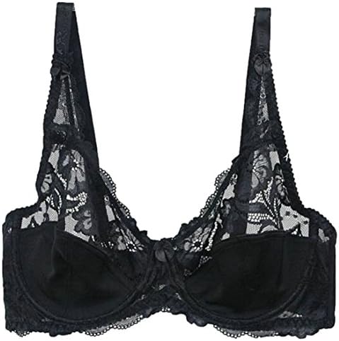 JuJuTa Womens Cozy Plus Size No Padded See Through Underwire Thin Bras Black 42D