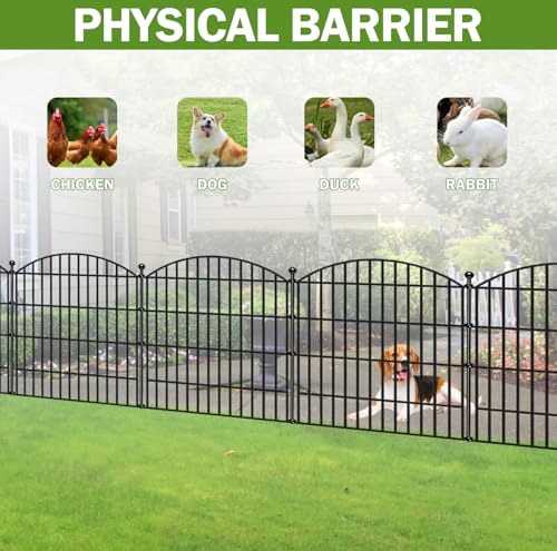 QLOFEI 10 Panels Garden Fences Animal Barrier Fencing - 32in(H) x24ft(L) with Lock - Metal Panel Border with Rustproof Coating - Decorative Cloture Jardin Dog Fence Outdoor for Yard, Flowers, Patio