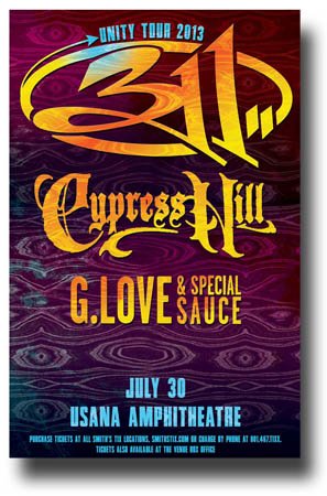 311 Poster - 11 x 17 Promo for Concert on the Unity Tour 2013 - w/
Cypress Hill and G. Love