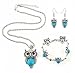 ILJILU Owl Jewelry Sets Retro National Style Owl Turquoise Accessories (Bracelet Necklace Earrings)