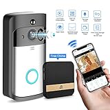 GJT Smart Video Doorbell Wireless Home WiFi Security Camera with Indoor Chime, 8G SD Card, Free Cloud Service, 2 Batteries, 2-Way Talk, Night Vision, PIR Motion Detection, APP Control for iOS Android