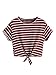 Romwe Women's Knot Front Cuffed Sleeve Striped Crop Top Tee T-Shirt , Burgundy & White, Small / US 0-2