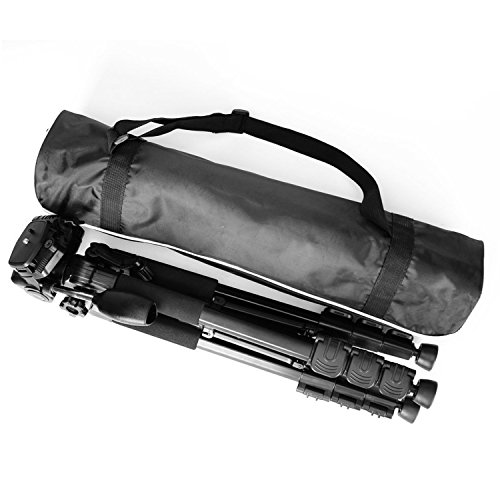 Camera Tripod,57''DSLR Aluminum Camera Tripod for Canon, Nikon, Sony, Samsung, Olympus, Panasonic & Pentax + eCost Microfiber,With 1/4" 3 Way PanHead,2 Bubble Level,57",Load up to 8.8lb, Carry Bag