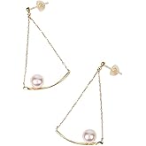 Japanese 5.5mm Akoya Cultured Pearl Drop Earrings for Women with 18K Yellow Gold | Stylish Design Excellent Gift | Pearl Earrings