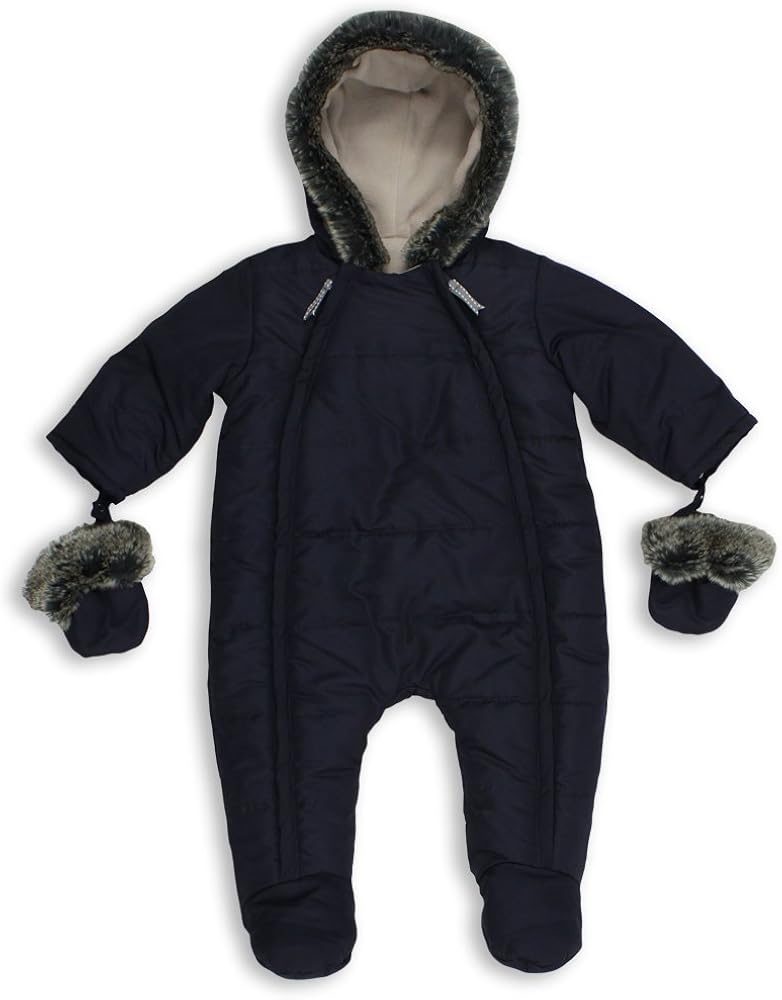 The Essential One Baby Unisex Quilted Fur Trim Pramsuit/Snowsuit