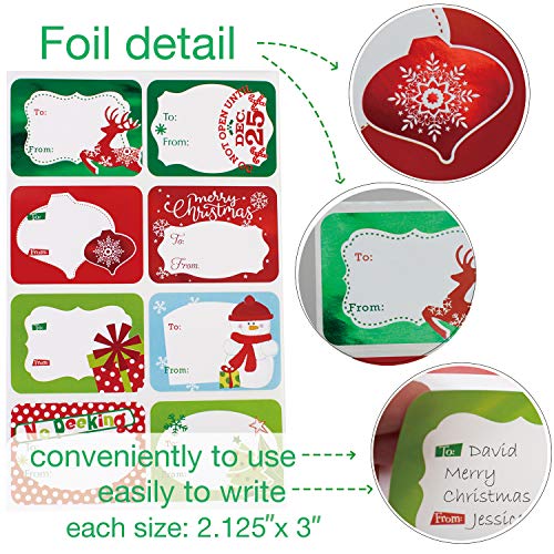 80-Count Foil Christmas Gift Tags Sticker,8 Jumbo Designs - Xmas to from Christmas Stickers Name Tags Write On Labels - Holiday Present Labels