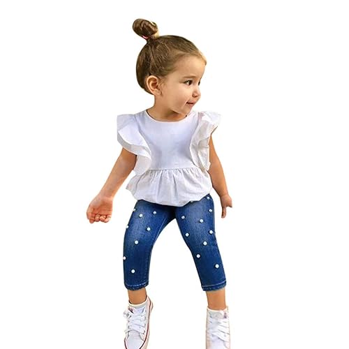 Kehen- Kid Toddler Summer Outfit Denim Set 2pc Solid Ruffles T