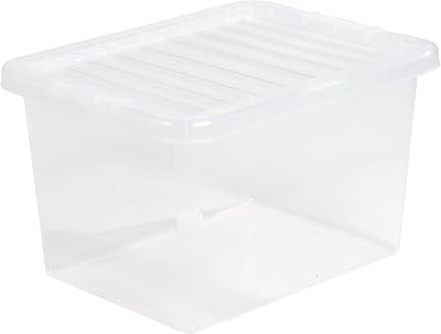 TENLITE Pack of 2 Large Storage Box with Lid 25 Litre Clear Stackable Nestable