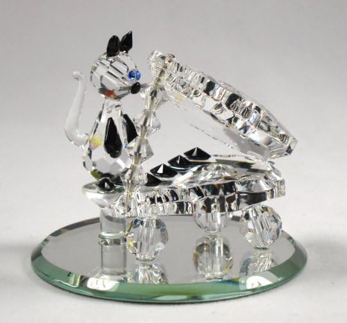 Crystal Cat Playing Piano Made with Swarovski Crystal