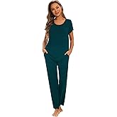 Smallshow Women's Maternity Postpartum Pajamas Ruched Short Sleeve Nursing Pjs
