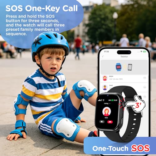 4G Children's Smartwatch IP68 Smartwatch with GPS, Calls, Video Calls, Voice Chat, Dual Camera, SOS, School Mode, Torch, Alarm, Smart Watch for Boys and Girls Black