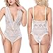 AnloveKiss Women Sexy Lingerie Backless Floral Lace Babydoll Sleepwear Teddy Bodysuit (M, White)