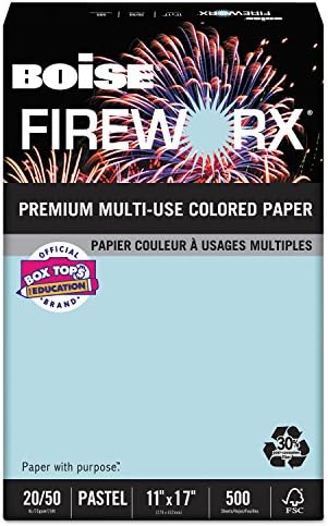 BOISE CASCADE FIREWORX Colored Paper, 20 lb, 11 x 17 Inches, Bottle Rocket Blue, 500 Sheets/Ream (CASMP2207BE)