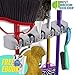New Version 4pcs Self Adhesive Broom Holder with Gripper and 2 Hooks, Damage Free Broom Mop Holder, No Drill Anti-Slip Wall Mount Broom Gripper Organizer for Bathroom Kitchen Garden Garage
