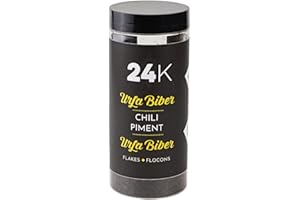 24K Urfa Biber Chili Flakes - 135g (4.8 oz) | Dried Turkish Chili Pepper, Moderate Heat, Salty, Sweet, Smoky & Sour Flavour