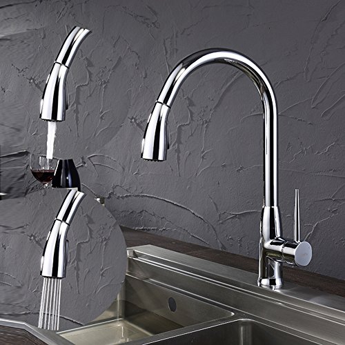 Lead Free Pull Down Kitchen Faucet Best Commercial Solid Brass Kitchen Sink Faucet With Pull Out Sprayer High Arc Single Handle Bar Faucet Chrome SonTiy - Thumbnail 3