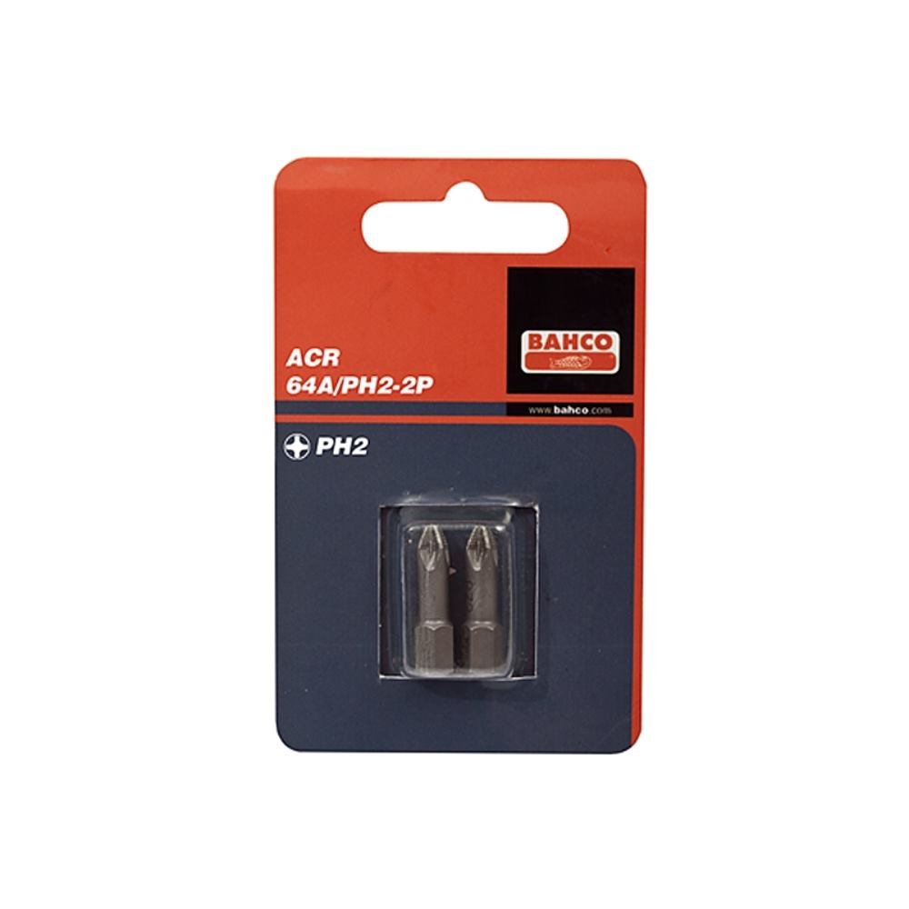 Bahco 64A/PH2-2P Ph2 ACR Bit for Phillips Head Screws, Multi-Colour, 25 mm, 2-Piece