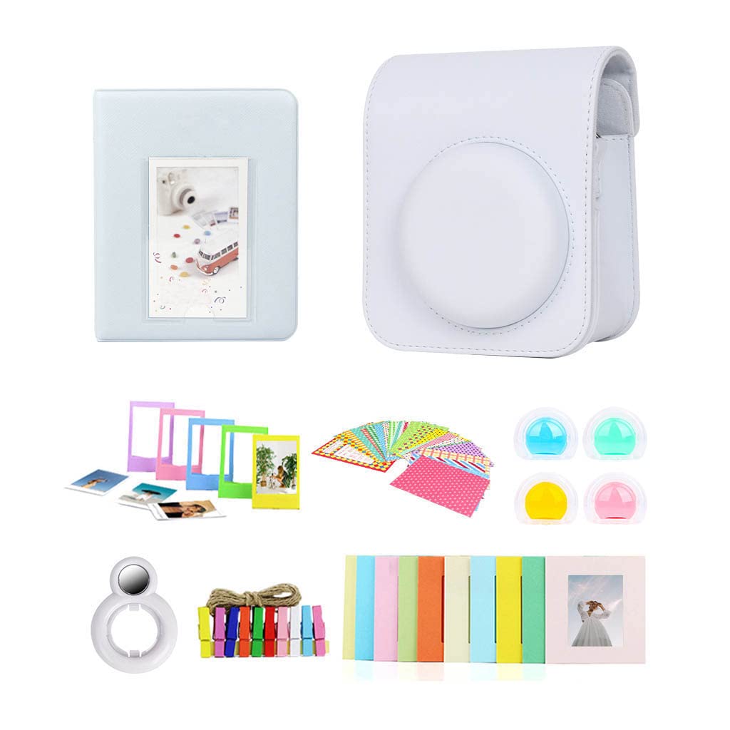Berfea Protective Camera Case Compatible with Fujifilm Instax Mini 12 Instant Camera Accessories Kits Shoulder Bag with Book Album/Stickers/Colored Filter/Wall Decor Frame/Selfie Lens