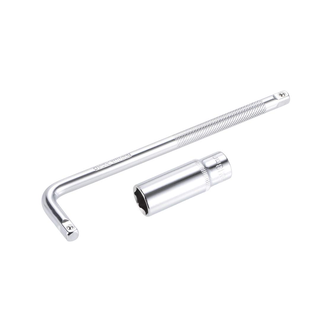 sourcing map Socket Accessory Set of 2 Pcs, 13mm 6-Point Deep Socket 6" L-Shape Extension Handle with 1/4" Drive