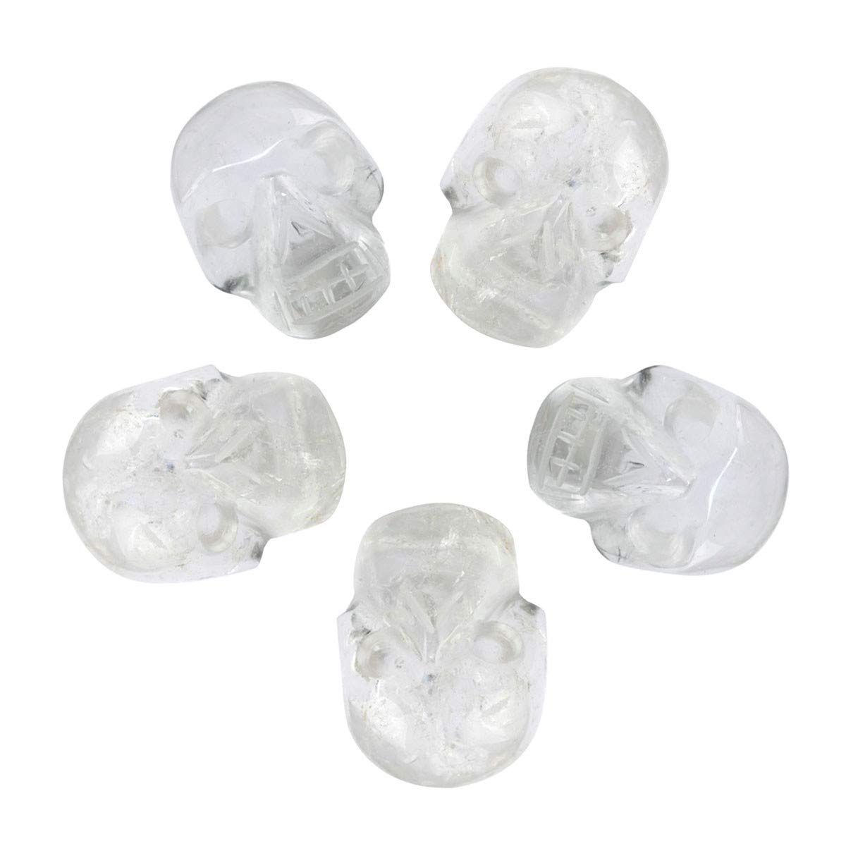 mookaitedecor 1 Inch Rock Quartz Crystal Skull Sculpture Set of 5, Hand Carved Gemstone Statue Figurine Collectible Healing Reiki