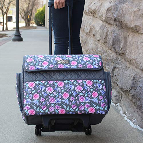 Everything Mary Sewing Machine Rolling Carrying Case, Pink Floral