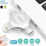 [MFI Certified iOS 13] 128GB iPhone Flash Drive for iPhone 11/6/7/8 Plus XR XS MAX X ipad Mac pro 4 in 1 Multi Functional External Storage for iOS Android Phones,iPad Air,New iPad Pro USB C Devices