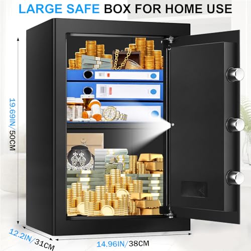 3.4 Cuft Large Home Safes Water and Fireproof, Digital Security Safe Fireproof Waterproof with Combination Lock and Smart Alarm System, Anti-Theft Fire Proof Safe Box for Home Document Valuables