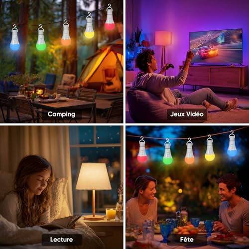 Kimjo E27 LED Light Bulb, RGB Rechargeable Bulb with Remote Control Wireless Dimmable, USB C LED Battery with Timing Function, 7W, 2000mAh, Pack of 2