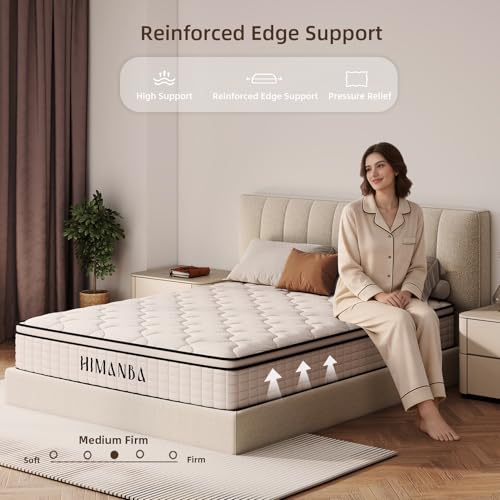 Himanba Full Mattress 12 Inch Memory Foam Hybrid Mattress in a Box, Individual Pocketed Spring for Motion Isolation & Pressure Relief, Breathable Cooling Fabric, Medium Firm, Edge Support, CertiPUR-US