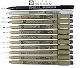 Sakura Pigma Micron fineliner pens 12 piece, Full range drawing set black with professional brush and Gelly roll White