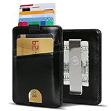 Wallets for Men with Money Clip-Mens Wallets-EGRD Slim Genuine Leather Front Pocket Wallets Credit Card Holder Sleeve-RFID Blocking(Leather Wallet Black)