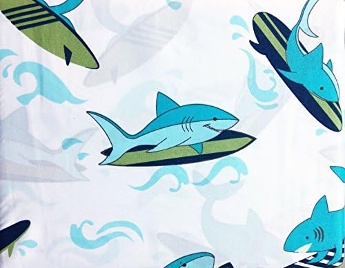 Authentic Kids 4 Piece Full Size Double Bed Sheet Set Green Blue Surfing Sharks Surfboards